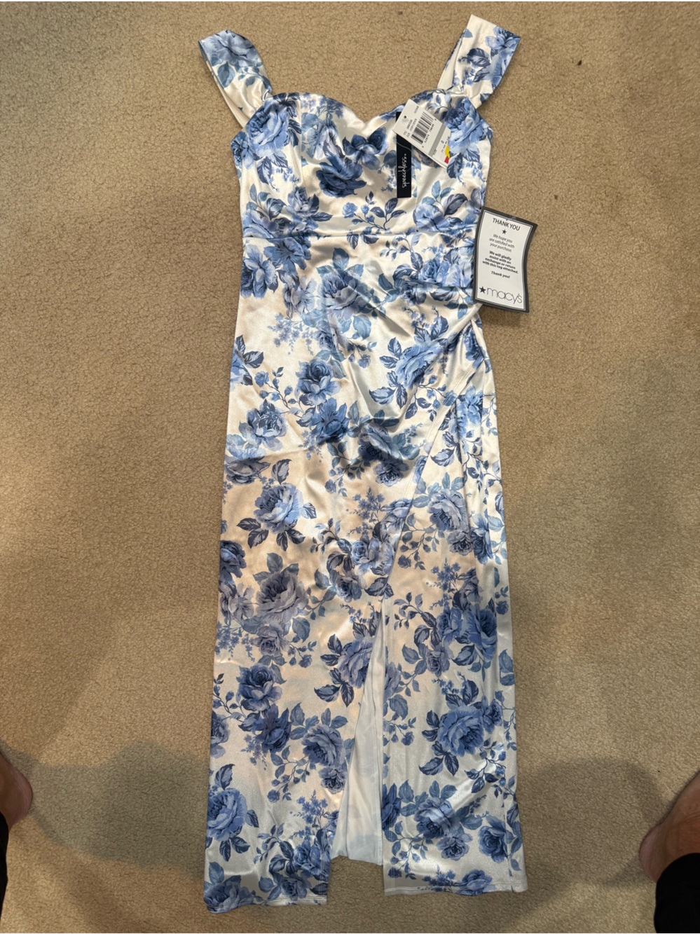 Macy's White Dress with Blue Floral Print
